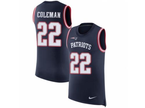 Men Nike New England Patriots #22 Justin Coleman Limited Navy Blue Rush Player Name & Number Tank Top NFL Jersey