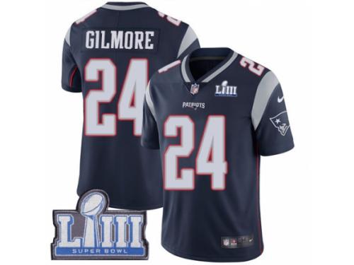 Men Nike New England Patriots #24 Stephon Gilmore Navy Blue Team Color Vapor Untouchable Limited Player Super Bowl LIII Bound NFL Jersey