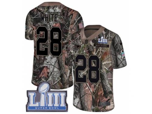 Men Nike New England Patriots #28 James White Camo Rush Realtree Limited Super Bowl LIII Bound NFL Jersey