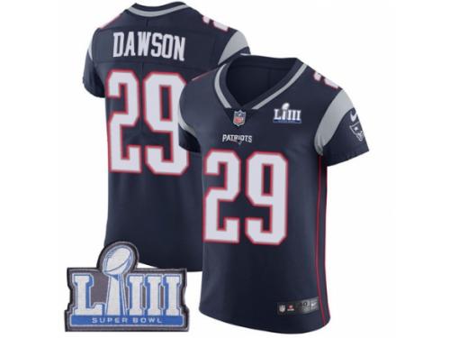 Men Nike New England Patriots #29 Duke Dawson Navy Blue Team Color Vapor Untouchable Elite Player Super Bowl LIII Bound NFL Jersey