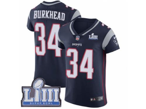 Men Nike New England Patriots #34 Rex Burkhead Navy Blue Team Color Vapor Untouchable Elite Player Super Bowl LIII Bound NFL Jersey