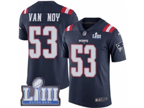 Men Nike New England Patriots #53 Kyle Van Noy Limited Navy Blue Rush Vapor Untouchable Super Bowl LIII Bound NFL Jersey