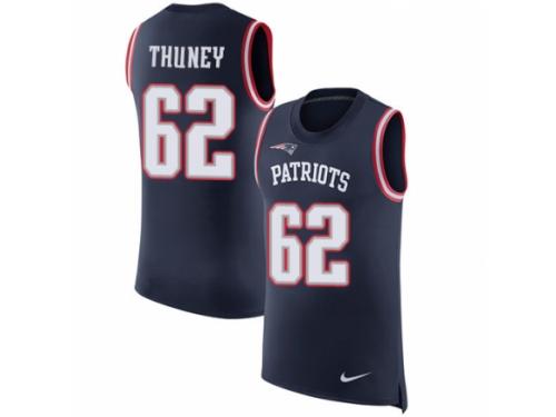 Men Nike New England Patriots #62 Joe Thuney Limited Navy Blue Rush Player Name & Number Tank Top NFL Jersey