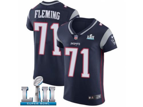 Men Nike New England Patriots #71 Cameron Fleming Navy Blue Team Color Vapor Untouchable Elite Player Super Bowl LII NFL Jersey