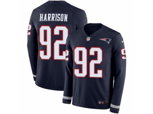 Men Nike New England Patriots #92 James Harrison Limited Navy Blue Therma Long Sleeve NFL Jersey