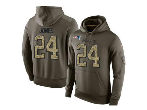 Men Nike NFL New England Patriots #24 Cyrus Jones Olive Salute To Service KO Performance Hoodie