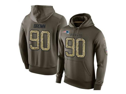 Men Nike NFL New England Patriots #90 Malcom Brown Olive Salute To Service KO Performance Hoodie