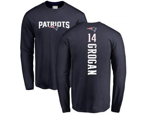 Men Nike Steve Grogan Navy Blue Backer - NFL New England Patriots #14 Long Sleeve T-Shirt