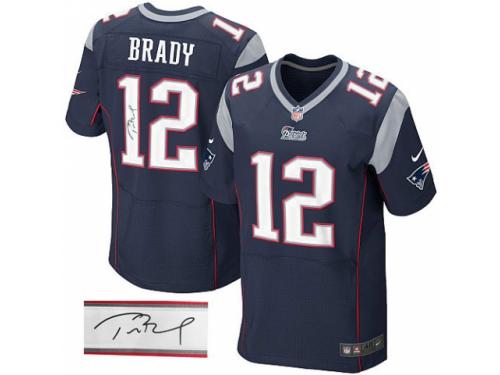 Men's Nike New England Patriots #12 Tom Brady Navy Blue Team Color Elite Autographed NFL Jersey