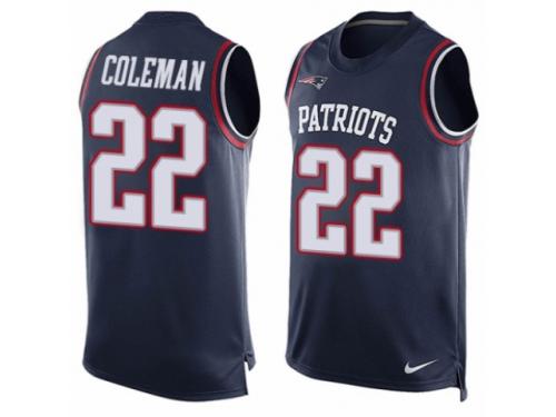 Men's Nike New England Patriots #22 Justin Coleman Navy Blue Player Name & Number Tank Top NFL Jersey