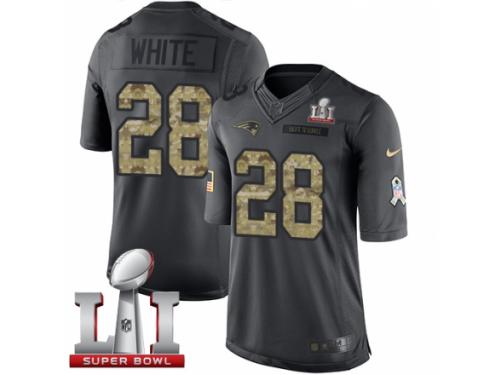 Men's Nike New England Patriots #28 James White Limited Black 2016 Salute to Service Super Bowl LI 51 NFL Jersey