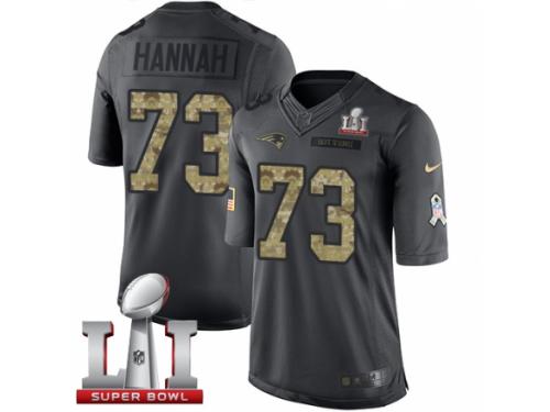 Men's Nike New England Patriots #73 John Hannah Limited Black 2016 Salute to Service Super Bowl LI 51 NFL Jersey