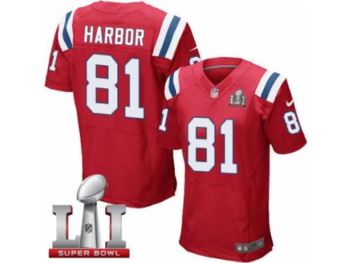 Men's Nike New England Patriots #81 Clay Harbor Elite Red Alternate Super Bowl LI 51 NFL Jersey