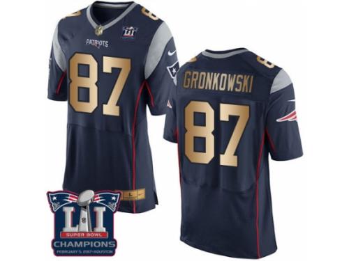 Men's Nike New England Patriots #87 Rob Gronkowski Elite Navy Gold Team Color Super Bowl LI Champions NFL Jersey