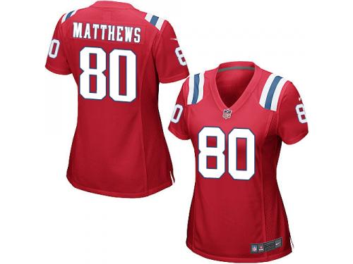 Nike Jordan Matthews Game Red Alternate Women's Jersey - NFL New England Patriots #80