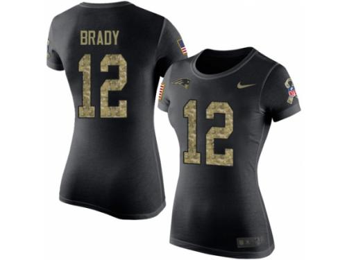 Women Nike New England Patriots #12 Tom Brady Black Camo Salute to Service T-Shirt