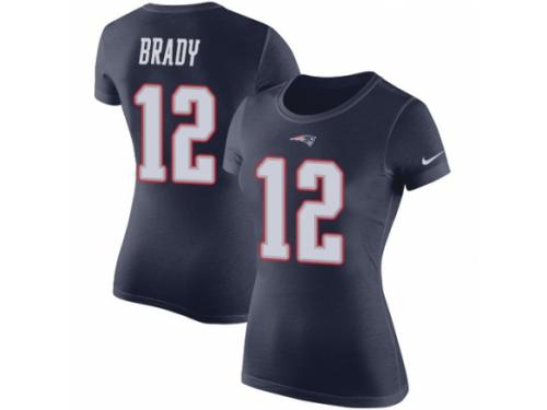 Women Nike New England Patriots #12 Tom Brady Navy Blue Rush Pride Name & Number T-Shirt