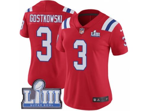 Women Nike New England Patriots #3 Stephen Gostkowski Red Alternate Vapor Untouchable Limited Player Super Bowl LIII Bound NFL Jersey