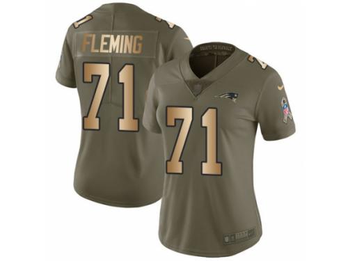 Women Nike New England Patriots #71 Cameron Fleming Limited Olive/Gold 2017 Salute to Service NFL Jersey