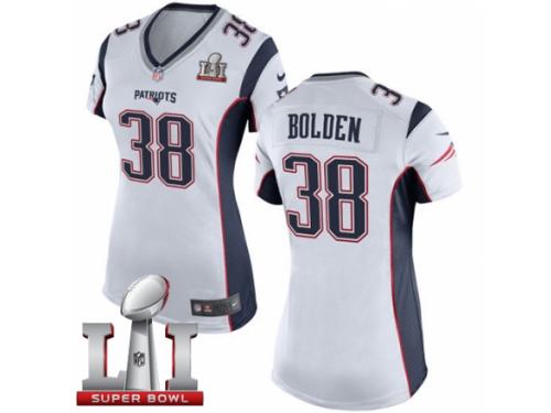 Women's Nike New England Patriots #38 Brandon Bolden Elite White Super Bowl LI 51 NFL Jersey