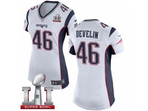 Women's Nike New England Patriots #46 James Develin Elite White Super Bowl LI 51 NFL Jersey