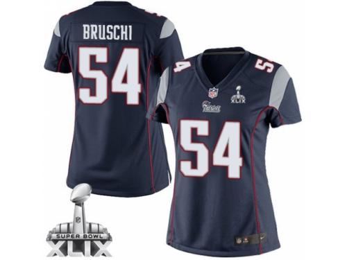 Women's Nike New England Patriots #54 Tedy Bruschi Elite Navy Blue Team Color Super Bowl XLIX NFL Jersey