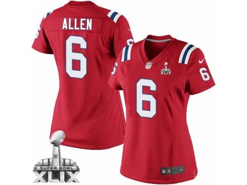 Women's Nike New England Patriots #6 Ryan Allen Limited Red Alternate Super Bowl XLIX NFL Jersey