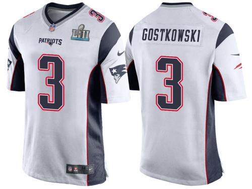 Youth NEW ENGLAND PATRIOTS #3 STEPHEN GOSTKOWSKI WHITE SUPER BOWL LII BOUND GAME JERSEY