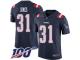 #31 Limited Jonathan Jones Navy Blue Football Men's Jersey New England Patriots Rush Vapor Untouchable 100th Season