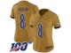 #8 Limited Lamar Jackson Gold Football Women's Jersey Baltimore Ravens Inverted Legend 100th Season